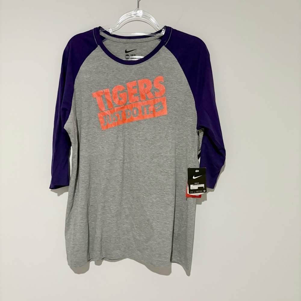 Nike Clemson Tigers just do it Raglan Baseball T-Shirt grey women’s‎  XXL
